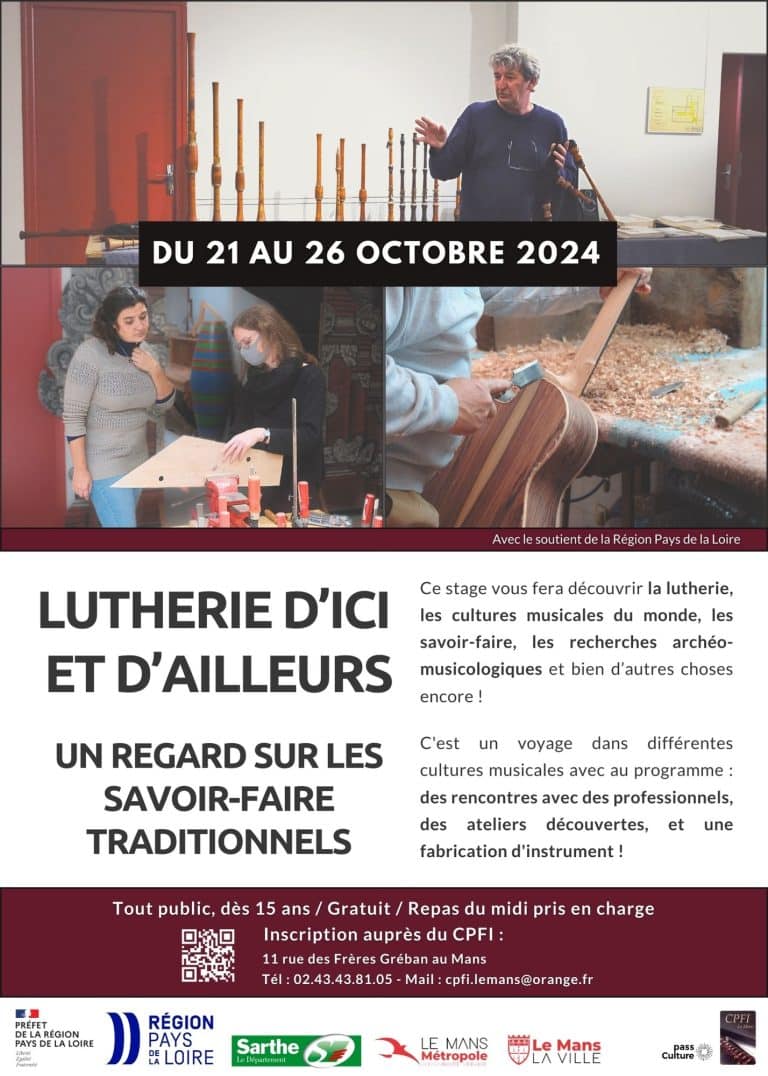 Affiche Ateliers lutherie d'ici et d'ailleurs, du 21 au 26 octobre 2024